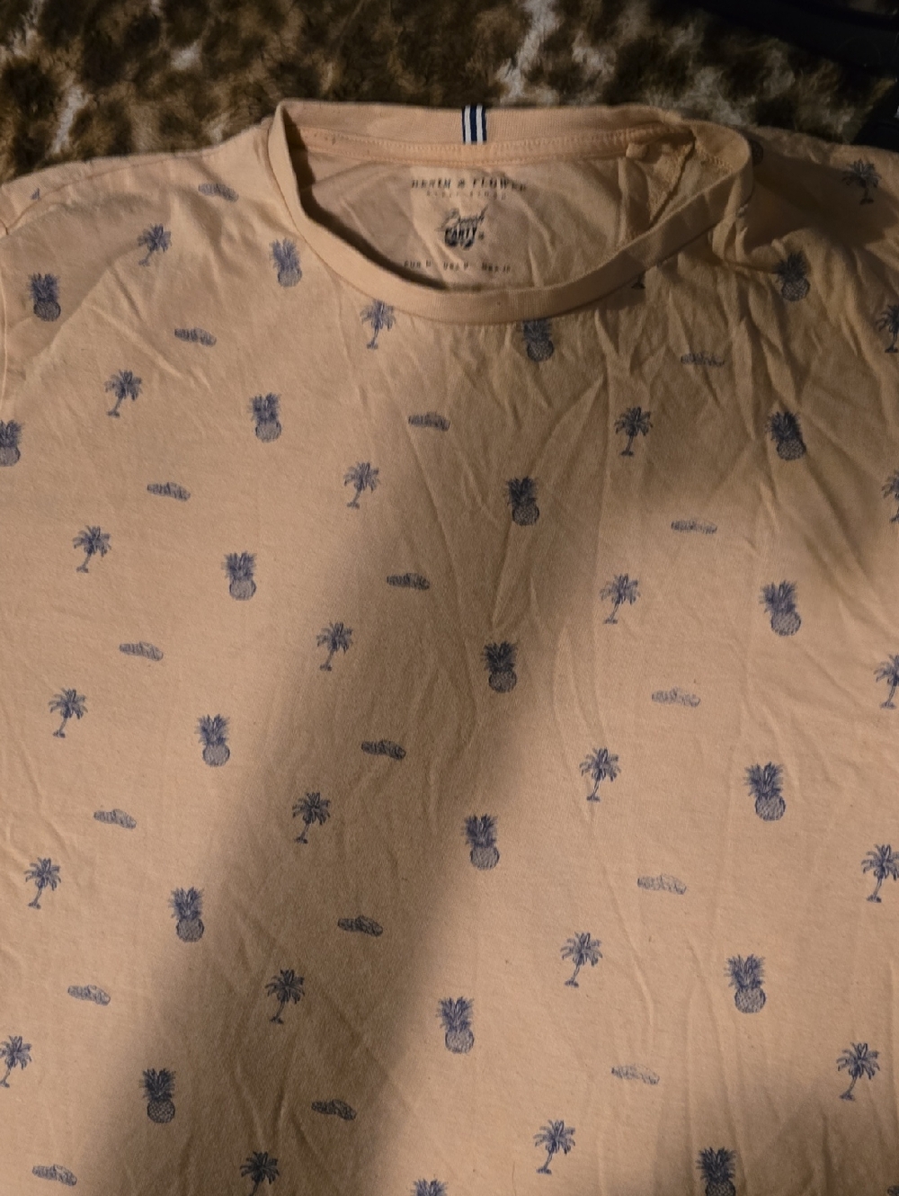 Denim & Flower Beige Tee with Navy Pineapple & Palm Print